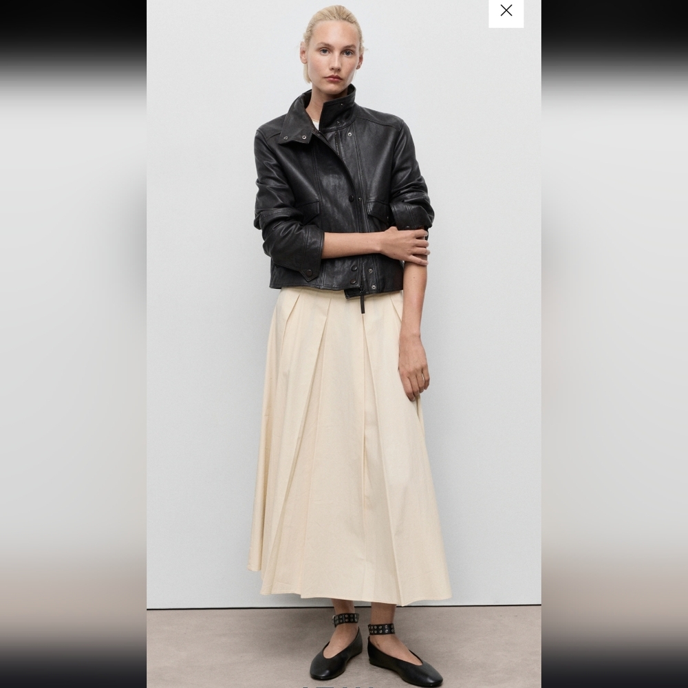 Mango Cotton Pleated Midi Skirt